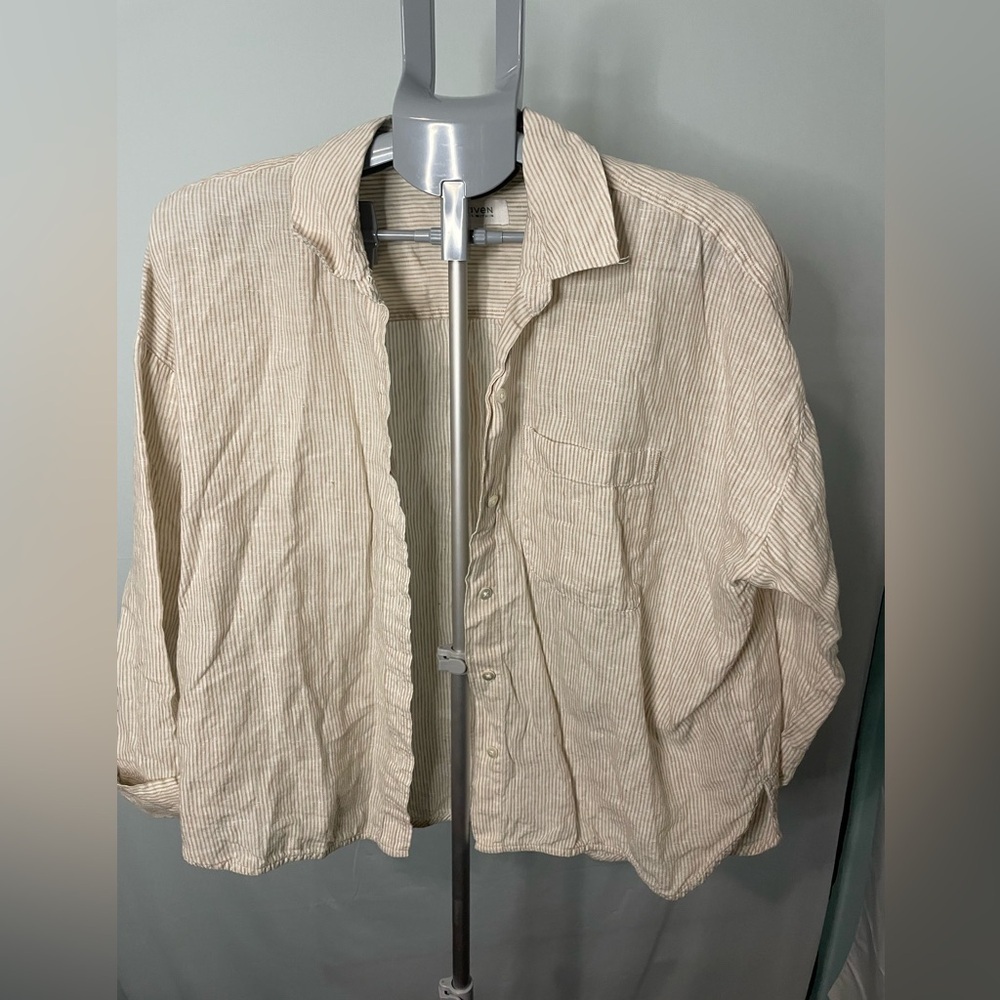 Haven Well Within Linen Striped Boxy Shirt size medium linen‎